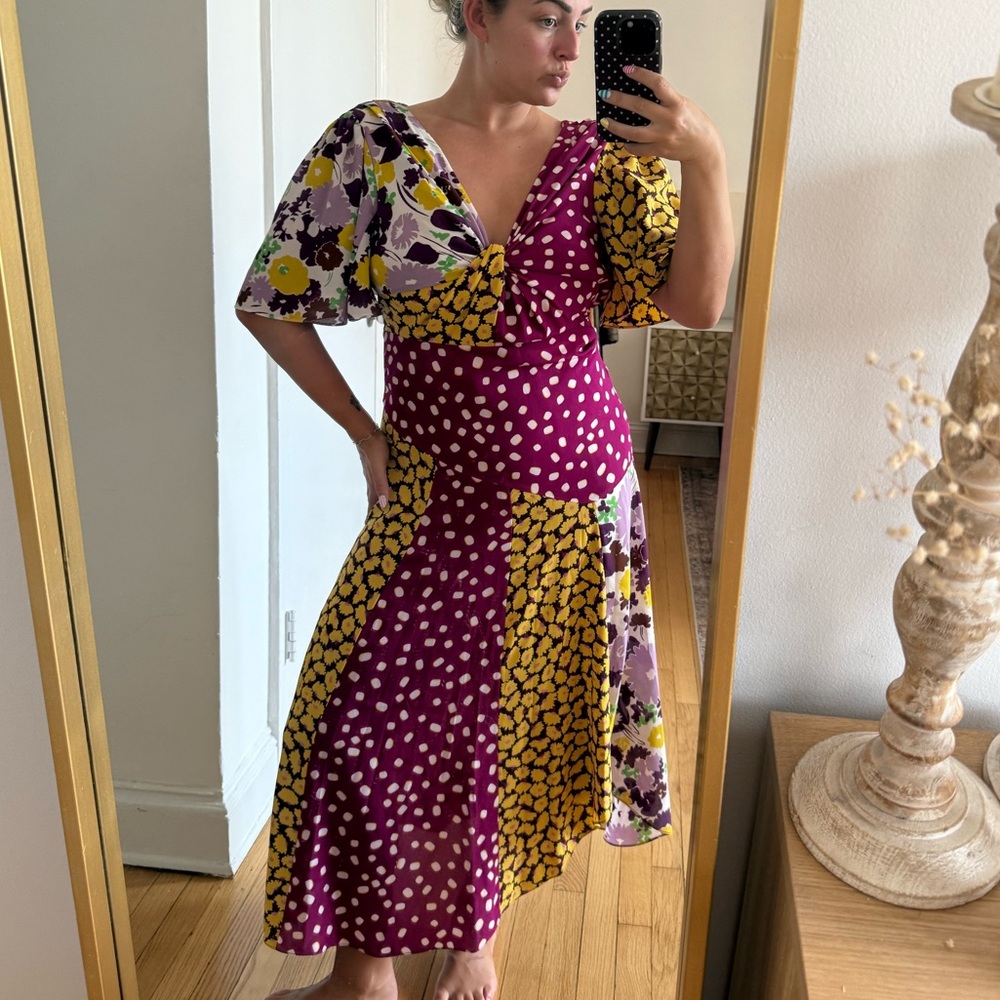 Kate Spade Asymmetrical Floral Dress in Purple and Yellow